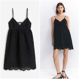 H&M Black Eyelet A-Line Spaghetti Strap Dress